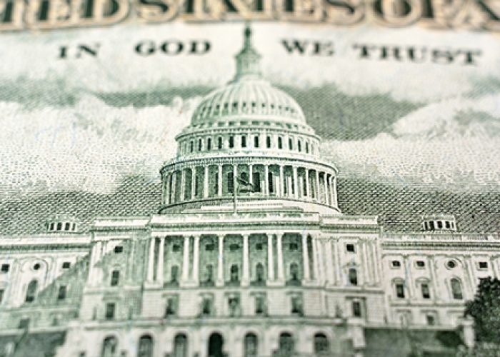 United States fifty-dollar bill with the United States Capitol building, close up